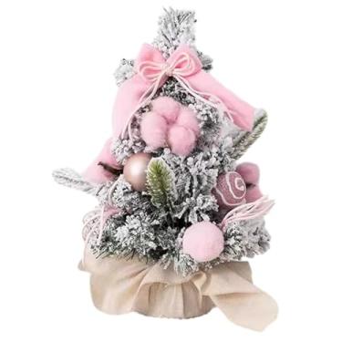 Imagem de Conjunto de mini árvore de Natal de 30 cm/40 cm, árvore de Natal flocada para decoração de festas de fim de ano, planta artificial (rosa, 40 cm)