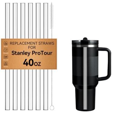 Imagem de Canudos para copos Stanley ProTour de 1,134 g, 6 peças de substituição de canudos para Stanley Protour Copos de canudo embutidos de 1,134 g, canudos reutilizáveis de plástico transparente com escova