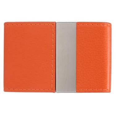 Imagem de Ymiko Porta-Cartões Elegante de Aço Inoxidável Duplo Aberto para Cartões Comerciais, de Nome e de Crédito (Laranja)