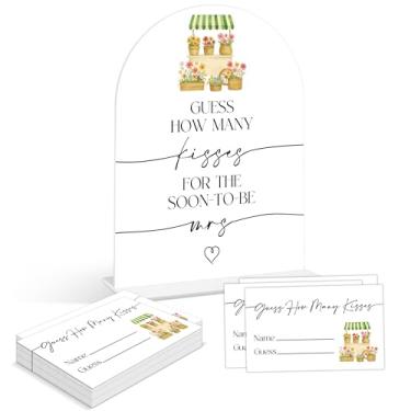 Imagem de Jogos de chá de panela - Fresh Off the Market How Many Kisses, 1 placa de acrílico em arco e 50 cartões de adivinhação, decoração de chá de panela, suprimentos de decoração de casamento Farmers Market
