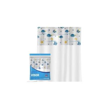 Imagem de Cortina de Box Visor Balls, PVC, 1,38m x 1,98m, Preto e Branco, com Gancho, Antimofo