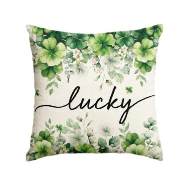 Imagem de AVOIN colorlife Capa de almofada de folha de eucalipto do trevo da sorte Dia de São Patrício, 45,7 x 45,7 cm, trevo branco, floral, capa para decoração para sofá