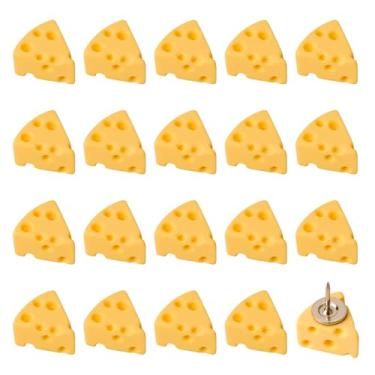 Imagem de 20 peças de tachas de queijo amarelas fofas e alfinetes decorativos para polegar, acessórios para quadro de cortiça, quadro de avisos, decoração de fotos, parede, ovos de Páscoa, mapas de parede