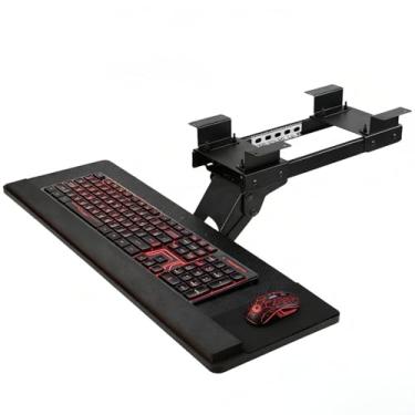 Imagem de Bandeja ergonômica para teclado sob a mesa, suporte de bandeja de teclado de tamanho grande, bandeja de teclado deslizante ajustável de 360° sob a mesa com mouse pad e descanso de pulso, adequada para