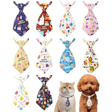 Imagem de PET SHOW Pacote com 10 gravatas para cães pequenos Happy Birthday para cães, gatos, balão, bolo, gravatas borboletas, meninas, meninos, animais de estimação, acessórios para fantasias de férias
