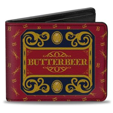 Imagem de Buckle-Down Carteira Harry Potter, Bifold, Harry Potter Butterbeer Placa e Ícones Colagem Azul Borgonha, Couro Vegano