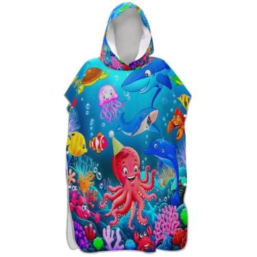 Imagem de Joisal Roupão reutilizável para adultos poncho de surfe praia banho com capuz toalhas de desenho animado colorido animal tartaruga homens mulheres poncho com capuz