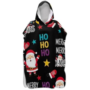 Imagem de Joisal Papai Noel Merry Xmas Surf Poncho Adultos Trocador Plus Size Homens Mulheres Poncho com Capuz Toalha de Natação Bonito