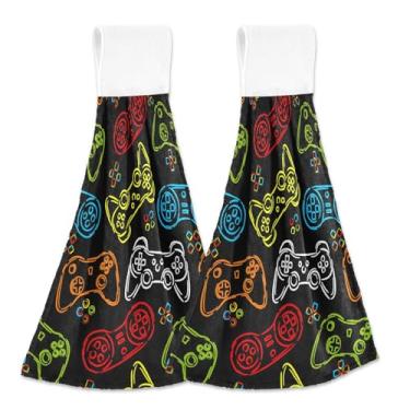 Imagem de Joystick abstrato colorido 2 peças panos de prato absorventes toalhas de mão de banheiro com gancho para decoração de cozinha