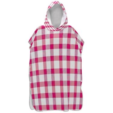 Imagem de Joisal Roupão de mudança de poncho de surfe plus size para praia Adul toalha de natação xadrez rosa bonito ponchos adultos para mulheres