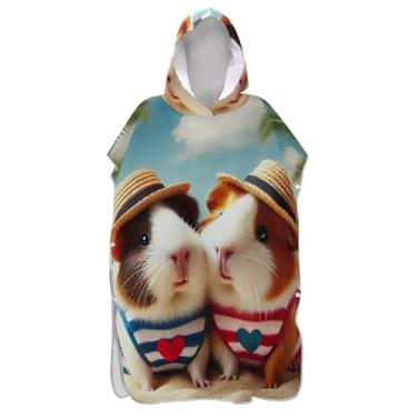 Imagem de Lindos porquinhos-da-índia verão surf poncho trocador para adultos toalha de natação com capuz bonito plus size ponchos femininos com capuz