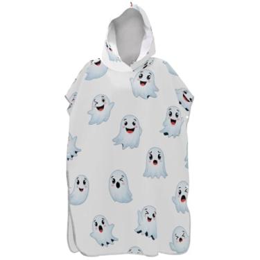 Imagem de Joisal Bonito Monstros de Halloween Branco Surf Poncho Trocador para Adultos Plus Size Adulto Ponchos para Mulheres Toalha de Natação com Capuz