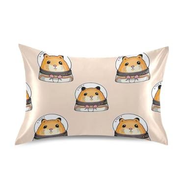 Imagem de Fronhas engraçadas fofas Hamster Espaço Bege Cetim Refrescante King Queen Capas de Almofadas Padrão Arte Fofa Presentes Modernos Roupa de Cama Queen Size 76.2 cm x 50.8 cm