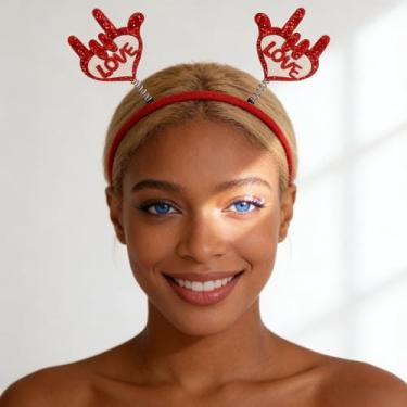 Imagem de Tiara para o Dia dos Namorados com glitter vermelho coração coração amor cabeça argola Bopper acessórios de cabelo para Dia dos Namorados, casamento, festa de aniversário, presente cabine fotográfica