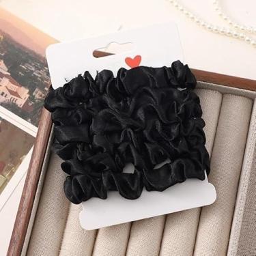 Imagem de Laços de cabelo de cetim para mulheres e meninas, faixas de cabelo de rabo de cavalo, pacote com 6, faixas elásticas adequadas para cabelos cacheados grossos (preto)