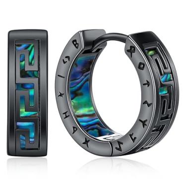 Imagem de Brincos Viking nórdicos para homens e mulheres 16 mm prata esterlina 925 aço inoxidável Huggie Rune brinco de argola celta joias viking presentes brincos de argola punk resistente prata preto, one