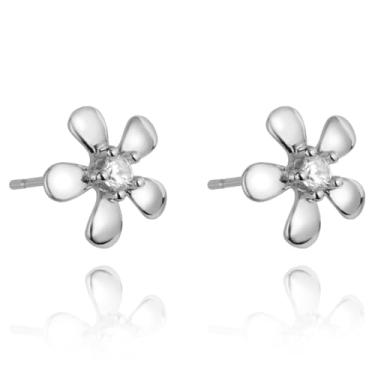 Imagem de LOMISS BRINCO FLOR DETALHADA FOLHEADO A OURO 18K ZIRCÔNIA CRAVEJADA (Prata, MÉDIO)