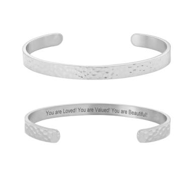 Imagem de cusurlove Pulseira feminina com versículo da Bíblia inspiradora martelada banhada a ouro 18 K, presente de joia de fé cristã, ajustável, não mancha, Medium, Aço inoxidável, Sem Pedra Preciosa