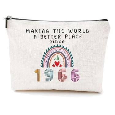 Imagem de IASINN Presentes de aniversário de 60 anos para mulheres, organizador de bolsa de cosméticos elegante para mãe, avó, tia - bolsa de maquiagem de viagem nascida em 1966, ideias de presente de