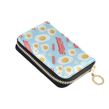 Imagem de Carteira feminina de couro azul claro com 9 compartimentos para cartões de crédito e 2 compartimentos para dinheiro, carteira de viagem colorida com zíper e chaveiro