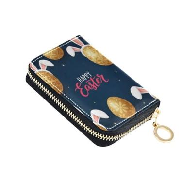 Imagem de Carteira feminina de couro com bloqueio de RFID, coelhinho, ovos de páscoa, com zíper, à prova d'água e bolsa para moedas