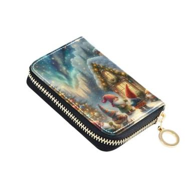 Imagem de Carteira feminina com zíper e bloqueio de RFID, porta-cartões de crédito, pequena bolsa para moedas com zíper, árvore de gnomos de Natal