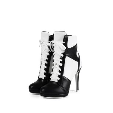 Imagem de Frankie Hsu Bota esportiva de basquete Stiletto de salto alto, bota de tênis preto e branco, tamanho grande para mulheres e homens, Preto, 40