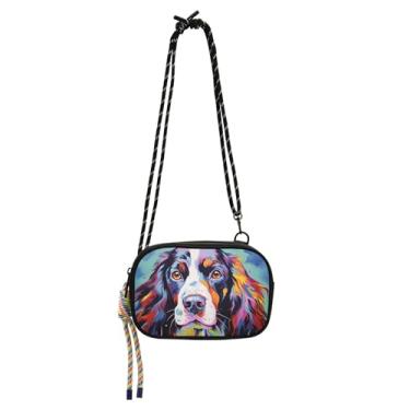 Imagem de TSENQUE Bolsa tiracolo pequena com pintura de cachorro Springer Spaniel para mulheres, carteira, celular, bolsas de ombro, pochete