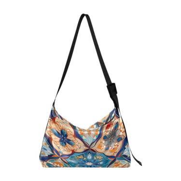 Imagem de Ornamento geométrico colorido com bolsa transversal grande estilizada, bolsa Hobo de alça larga, bolsa tiracolo feminina grande, Mosaico de estilo abstrato colorido - 4, One Size