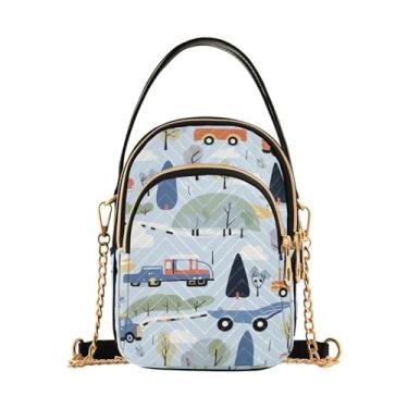 Imagem de Bolsa tiracolo feminina com bolinhas de futebol com respingo de tinta, bolsa transversal pequena com corrente dourada, bolsa transversal de verão, Vários veículos-5, One Size