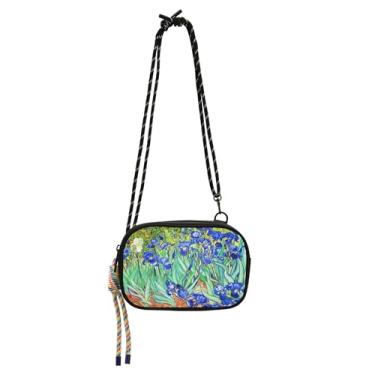 Imagem de TSENQUE Bolsa pequena para mulheres, bolsas transversais, carteira de telefone feminina para viagem sobre o ombro, flores íris, pintura Vincent
