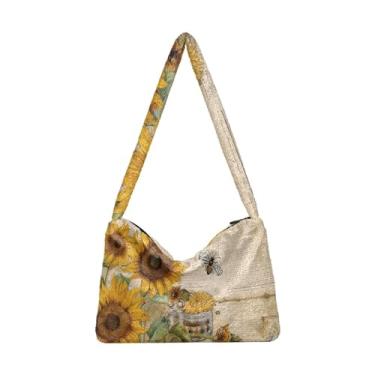 Imagem de Banana With Leaf Bolsas de ombro femininas, bolsa de mão, bolsa de livro para mulheres, Cartão postal vintage abelha girassol, One Size