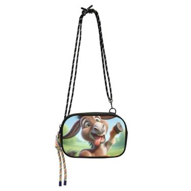Imagem de Bolsa feminina pequena bolsa transversal carteira para celular mini bolsas modernas sobre os ombros Silly Donkey engraçado