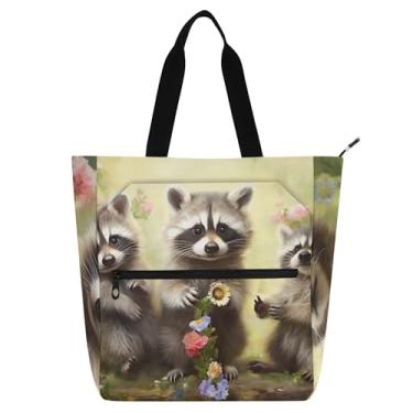 Imagem de Lindas bolsas de trabalho com flores de guaxinins para mulheres, bolsa escolar de lona, para professores, presente para amantes de livros