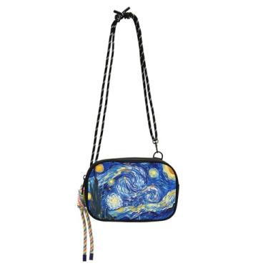 Imagem de TSENQUE Bolsa feminina pequena tiracolo carteira para celular moda viagem pequena bolsa de ombro pintura noturna estrelada