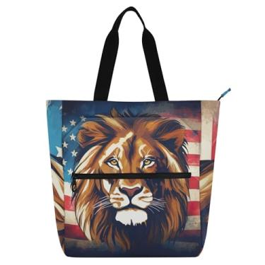 Imagem de Bolsas de trabalho com bandeira de cabeça de leão para mulheres, bolsa de lona para livros de praia com zíper, bolsas femininas infantis, presente para amantes de livros