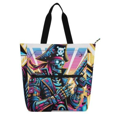 Imagem de Urban Art Jolly Roger Bolsas femininas para trabalho, lona, faculdade, escola, bolsas, bolsas médias, presente para amantes de livros