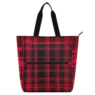 Imagem de GAIGEO Bolsas femininas clássicas vermelhas e pretas com texturas xadrez para trabalho, lona, faculdade, escola, bolsas médias com compartimentos