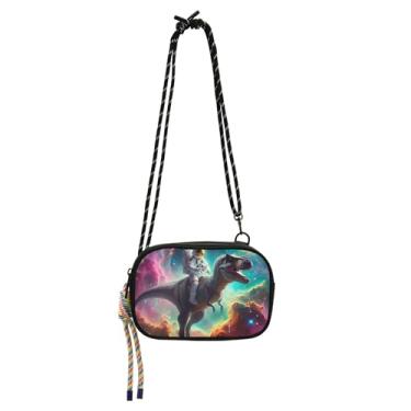 Imagem de Bolsa feminina transversal pequena carteira para iphone bolsa casual astronauta t Rex espaço sobre o ombro bolsas de viagem