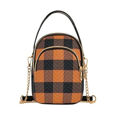 Imagem de GAIGEO Beautiful Beer Bolsas femininas transversais, bolsa tiracolo casual para mulheres, bolsa tiracolo pequena, Xadrez com preto e laranja-1, One Size