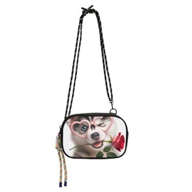 Imagem de TSENQUE Bolsa transversal feminina pequena Husky Puppy Valentine bolsa para celular carteira feminina de viagem