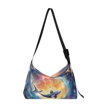 Imagem de Bolsa tiracolo moderna de borracha amarela com bolhas, bolsa tiracolo de couro, bolsas Hobo de couro para mulheres, Pintura de uma baleia na galáxia no espaço-2, One Size