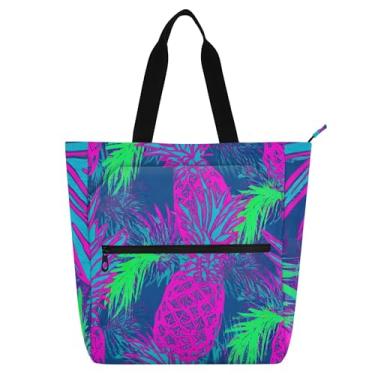 Imagem de GAIGEO Sacolas femininas de trabalho com palmeiras verdes tropicais roxas de lona com zíper bolsa de praia para professores de presente para amantes de livros