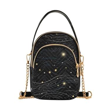Imagem de Bolsas transversais femininas com estampa bege, bolsa de ombro, bolsas transversais elegantes para viagens, Estrelas no preto das estrelas-4, One Size