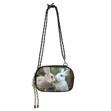 Imagem de TSENQUE Bolsas femininas transversais pequenas bolsas de ombro carteira leve bolsa de telefone coelho beijo amor coelho