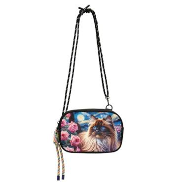 Imagem de TSENQUE Bolsa transversal pequena para mulheres, bolsas fofas de gato estrelado, rosa, carteira para celular feminina sobre o ombro, bolsas de viagem