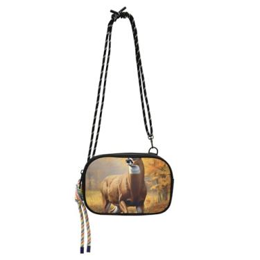 Imagem de TSENQUE Bolsa feminina pequena tiracolo bolsas de ombro de viagem bolsa de telefone com estampa animal com alça Buck Deer Forest