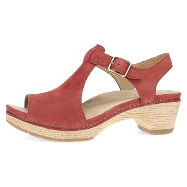 Imagem de Dansko Sandálias femininas Laverne Peep-Toe – Design de tira em T com couro nobuck resistente a manchas, Páprica, 11.5-12