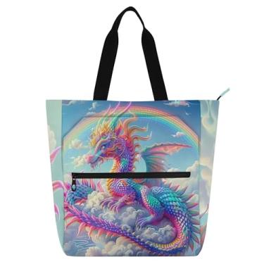 Imagem de GAIGEO Bolsa feminina Dragon Clouds, arco-íris, lona, trabalho, faculdade, escola, presente, viagem, para amantes de livros