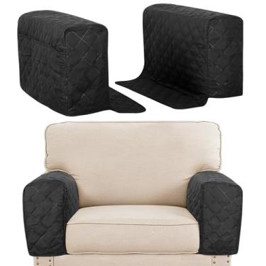 Imagem de HJJWNDDNG Pacote com 2 capas de apoio de braço resistentes à água para cadeira e sofá com 3 bolsos para telefone e protetor de braço de sofá para gatos de estimação (preta, pacote com 2)